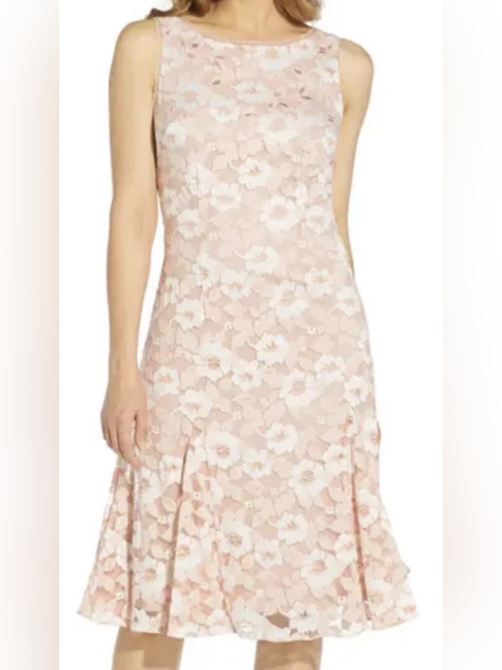 Adrianna Papell Blush Pink Floral Lace Midi Dress